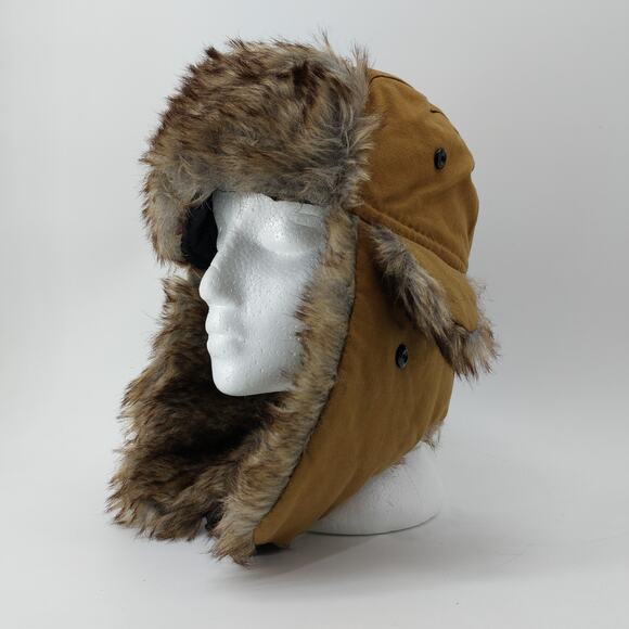SA Company Trapper Hat Brown Canvas Faux Fur One Size - Picture 10 of 14
